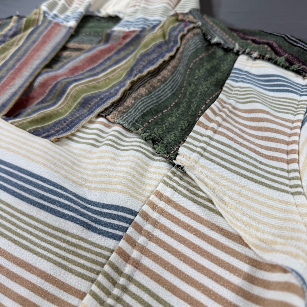 Women's Patchwork Hoodie Sz XL Buckle Sweatshirt Grunge 90s Indie striped BKE - Picture 6 of 12